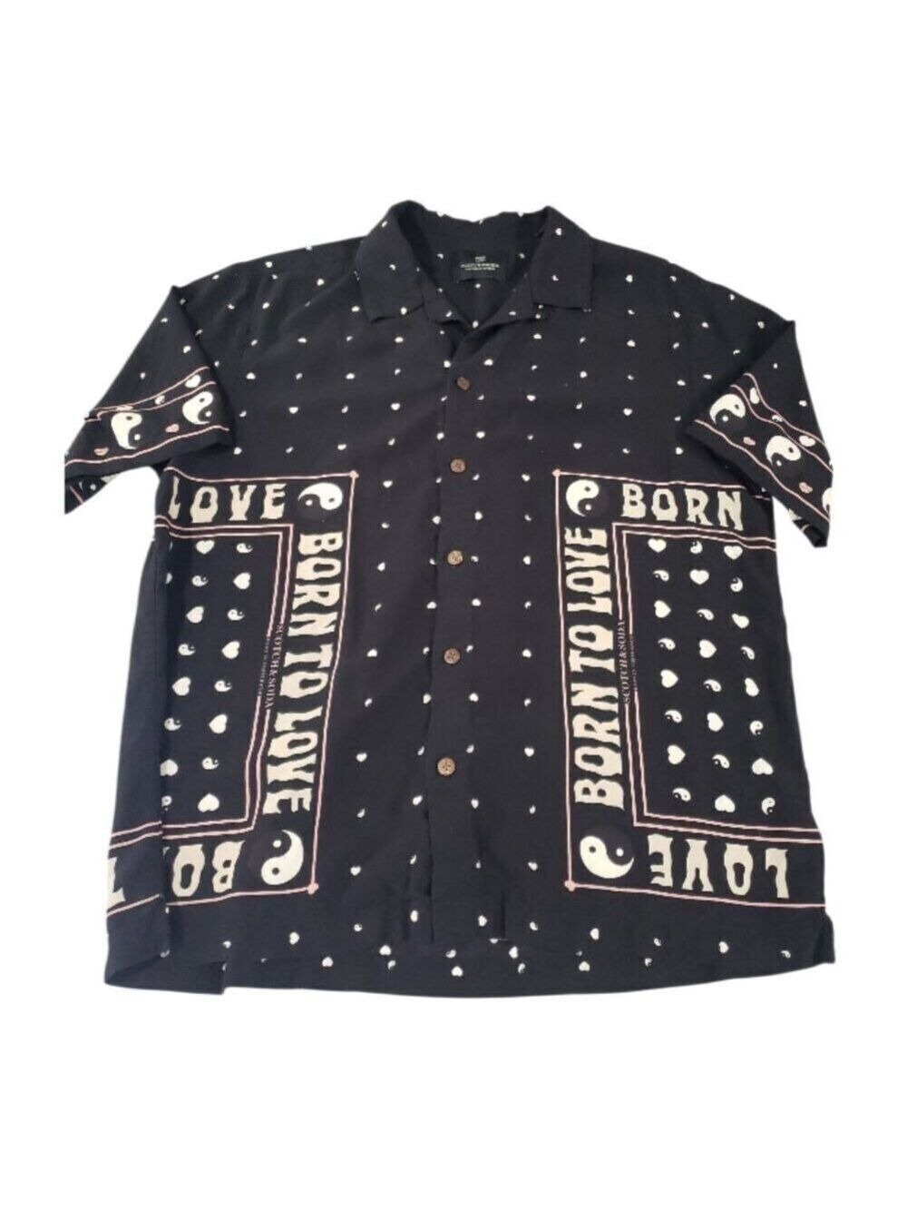 Scotch & Soda Men's Black Logo Print Short Sleeve Button Down Casual Shirt Large - Picture 4 of 6